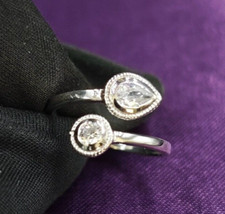 For Women's Stylish Adjustable Toe Ring Pear & Round Cubic Zirconia 925 Silver