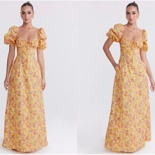 NWOT HOUSE OF CB Felizia Butter Print Puff Sleeve Sundress sz XS Plus cup