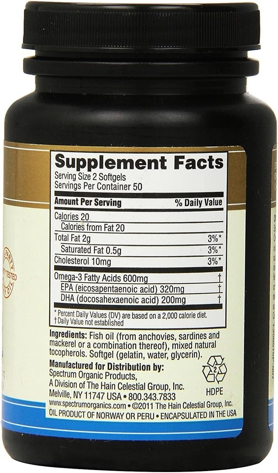 Aceite esencial Spectrum pescado Omega 3 1000 mg 100 cápsulas blandas salud del corazón Foto 2 de 3