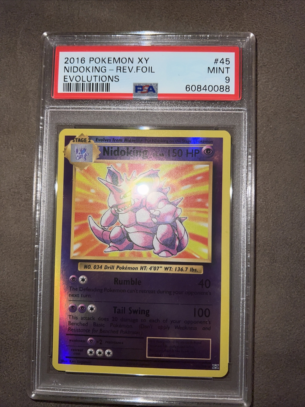 2016 Pokemon XY Evolutions #45 Nidoking - Reverse Foil PSA 9 MINT