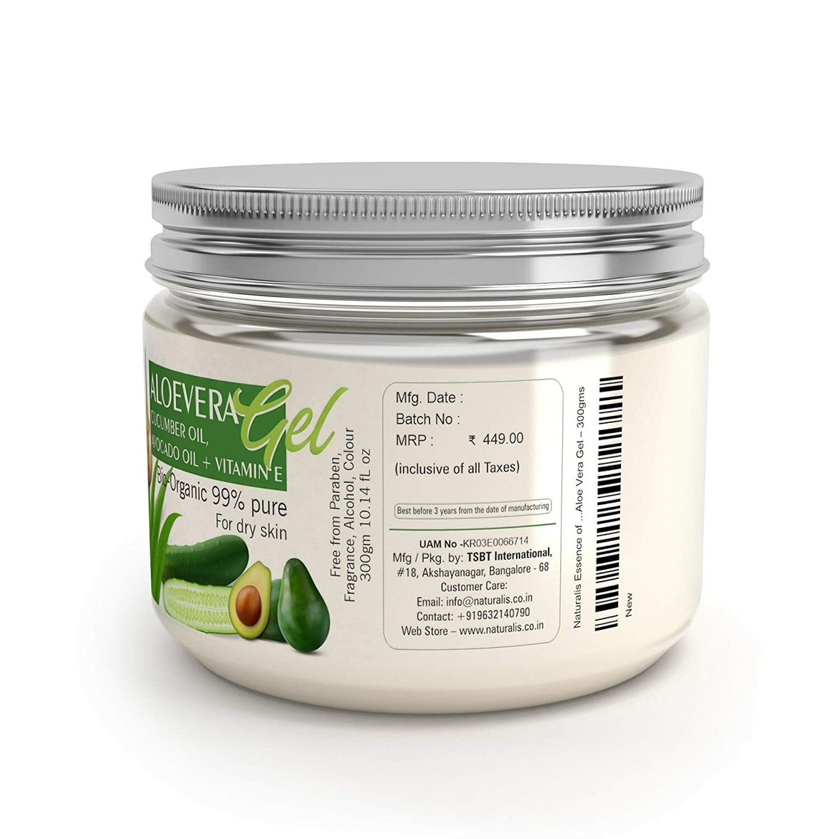 Naturalis Essence of Nature Natural Aloe Vera Gel with Cucumber, Avocado  300gm_