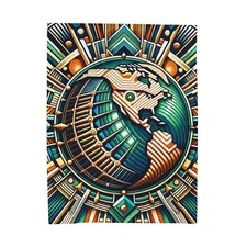 Velveteen Plush Blanket Earth Abstract Art Deco Design Globe Nature Planetary