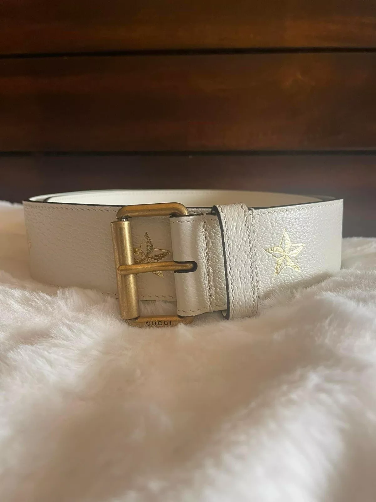 Ceinture Gucci imprimé étoile abeille blanc cassé ivoire or taille 80•32 neuve RARE difficile à trouver !!