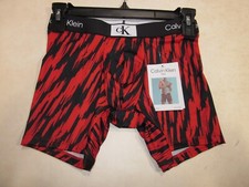 Image of CALVIN KLEIN 1996 MICROFIBER RED BLACK PRINT BOXER BRIEFS, MENS 28-30, #126