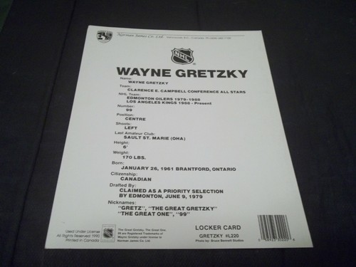 1990 Norman James Locker Card #L220 Wayne Gretzky The Great One - NICEST ON EBAY - Picture 2 of 2