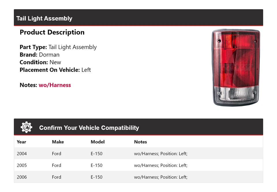 Conjunto de luz trasera izquierda para Ford E-150 Dorman 2004-2006 2005 Foto 2 de 4
