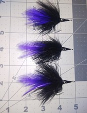 3 Each 3/0 Black And Purple tarpon fly. Florida Keys Style  On Gamakatsu SC15