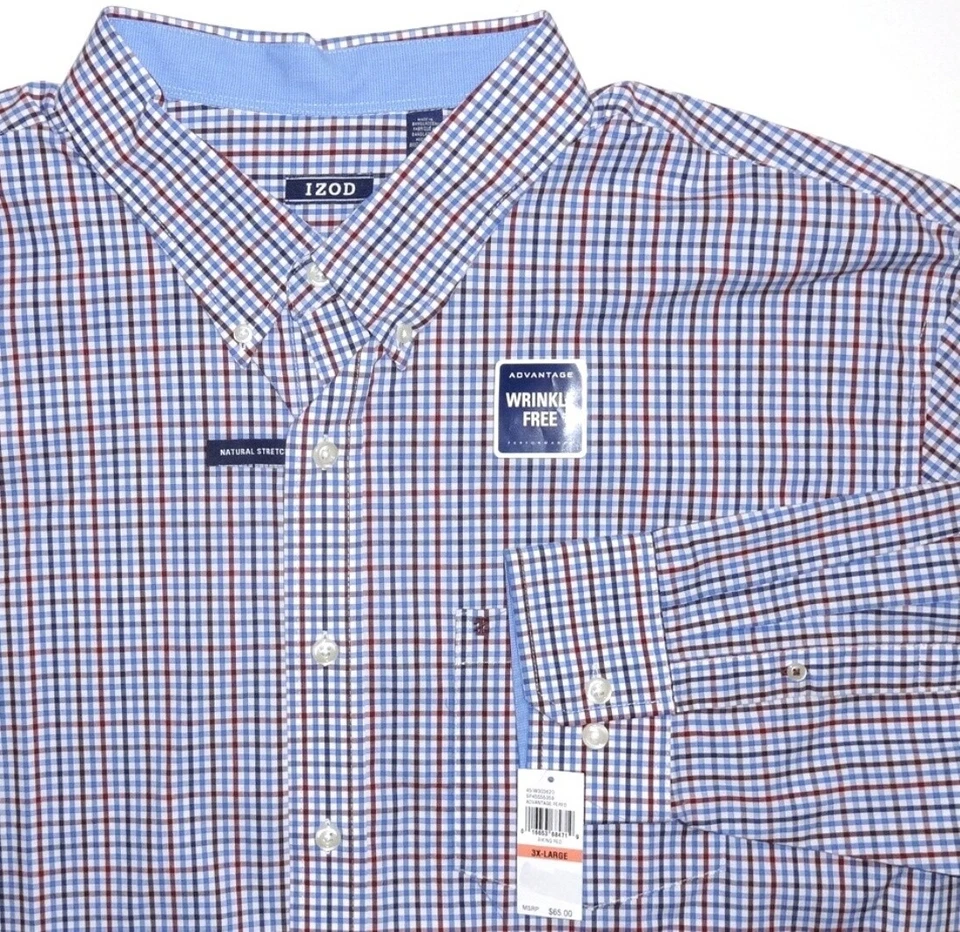 NOVA Camisa Masculina Xadrez Manga Longa IZOD 4XL 3XL LT $65 Nova Com Etiqueta - Imagem 3 de 4