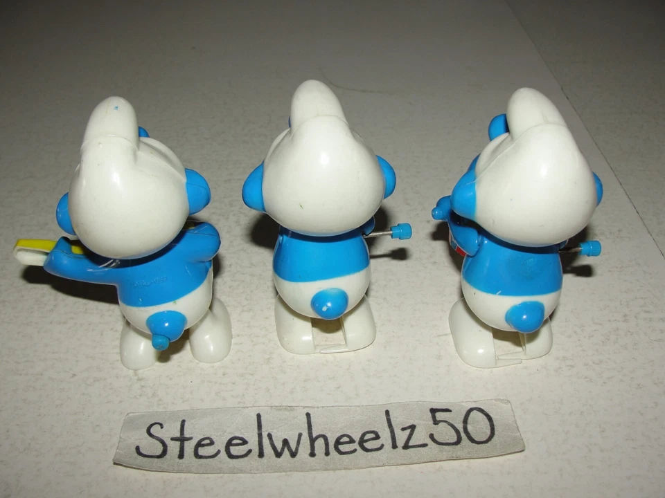 Vintage Wind Up Smurfs Musicians 3 Figure Lot 1982 Galoob Drummer Guitar Horn - Image 2 of 4