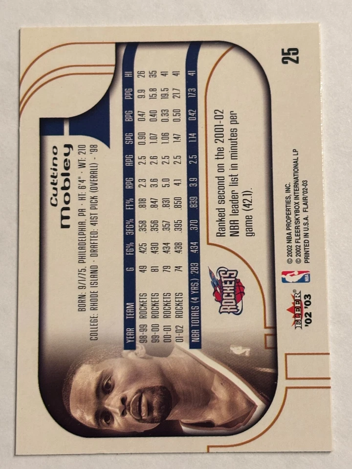 2002-03 Flair #25 Cuttino Mobley Houston Rockets - Image 2 of 2