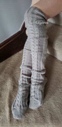 Lange kabelgestrickte Socken Stiefel Schulmädchen dick gemütlich Oberschenkel hoch Neu - Bild 1 von 21