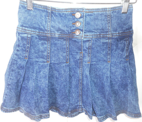 No Boundaries Denim Pleated Mini Skirt 3 Button Front Junior S (3-5) Walmart NWT - Picture 2 of 14