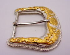 Western Cowboy Belt Buckle Floral Vine Gold Silver Tone Vintage