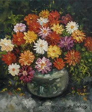 ANDRE DLUHOS Flowers Still Life Garden Floral Blooms Original Art Oil Painting