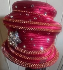 Ben Marc International~ Church/Derby Hat Fuchsia/Pink~Trim Beads Sparkles 