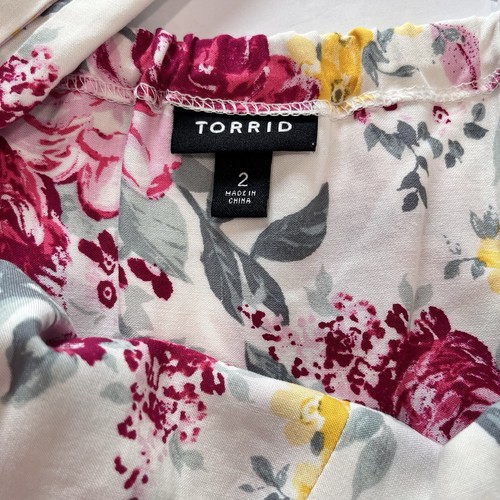 Torrid Pink Floral Ivory Sleeveless Shoulder Tie Challis Dress Size 2X - Picture 11 of 11