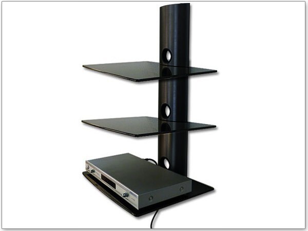 Schwarzes Media Regal mit 3 Glas Ablagen Konsole DVD Bluray Player Wandhalterung