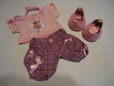 B A B Disney Minnie Pink Plaid short set w/pink sequin shoes & bow