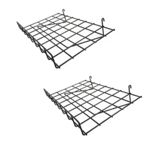 2 Pc Gloss Black 24'' x 15'' Wire  Grid Shelf w/ Lip Shelves Gridwall Display