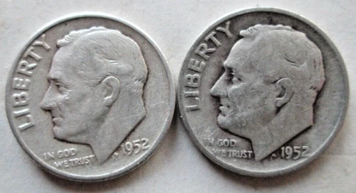 1952 P&D ROOSEVELT DIMES, 90% SILVER, VF CONDITION, NOT CLEANED, CIRCULATED