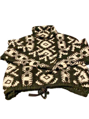 Aztec Mock Neck Cropped Juniors Sweater Tie Waist Dropped Shoulder 2XL