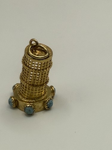 Vintage 18k Gelbgold ��Gitter Schiefer Turm von Pisa mit blauem Türkis - Bild 2 von 8