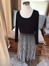 Calvin Klein Black Ivory Fit Flare Striped Sweater Dress Excellent