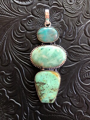 Turquoise Chrysocolla Totem Pendant Quantum Quatro Accent 3'' Handcrafted