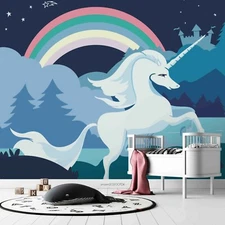 3D Unicorn Forest Wallpaper Wall Mural Removable Self-adhesive Sticker