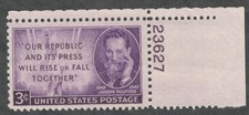 US. 946. 3c. Joseph Pulitzer (1847-1911) Journalist  Issue. w/Pl#. MNH. 1946