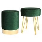 2 Piece Round Velvet Footstools Set Bedroom Dressing Table Accent Pouffe Green