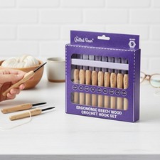 Beech Wood Crochet Hooks Set 9pcs | Ergonomic & Durable Steel Heads | Comfort...