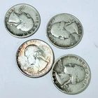 Washington Quarters, LOT OF 4 - 90% Silver 1932 - 1964, Circulated Coins #8908