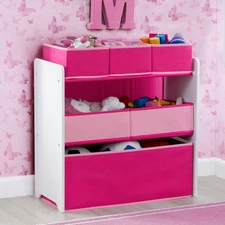 Kids Girls Multi Bin Toy Organizer Princess Playroom Storage Box Chest Gift Pink