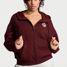 Victoria's Secret PINK Ivy Fleece Campus Full-Zip Hoodie Jacket Wild Rose 