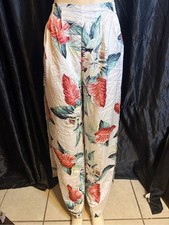Boohoo White Tropical Print Wide-Leg Pants with Red Accent