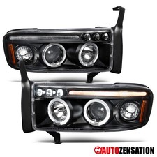 Fit 1994-2001 Dodge Ram 1500 2500 3500 Black Led Halo Projector Headlights Lamps