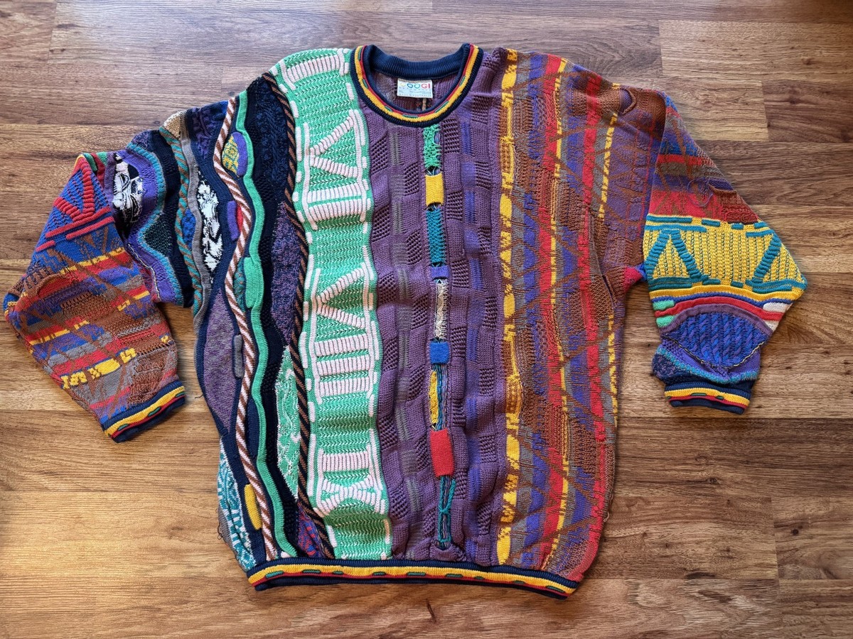 COOGI AUSTRALIA 3Dニット Vintage COOGI Australia Sweater XL 3D Knit Mercerized Cotton Made