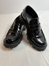 Steve Madden Y2K Chunky Lug Sole Loafers Black Patent Leather Women's 6.5 Preppy
