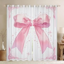 Pink Bow Blackout Curtains Watercolor Bowknot Window Drapes for Girls Princes...