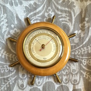 Taylor Stormoguide Ship Wheel Style Wall Barometer, Wood & Brass
