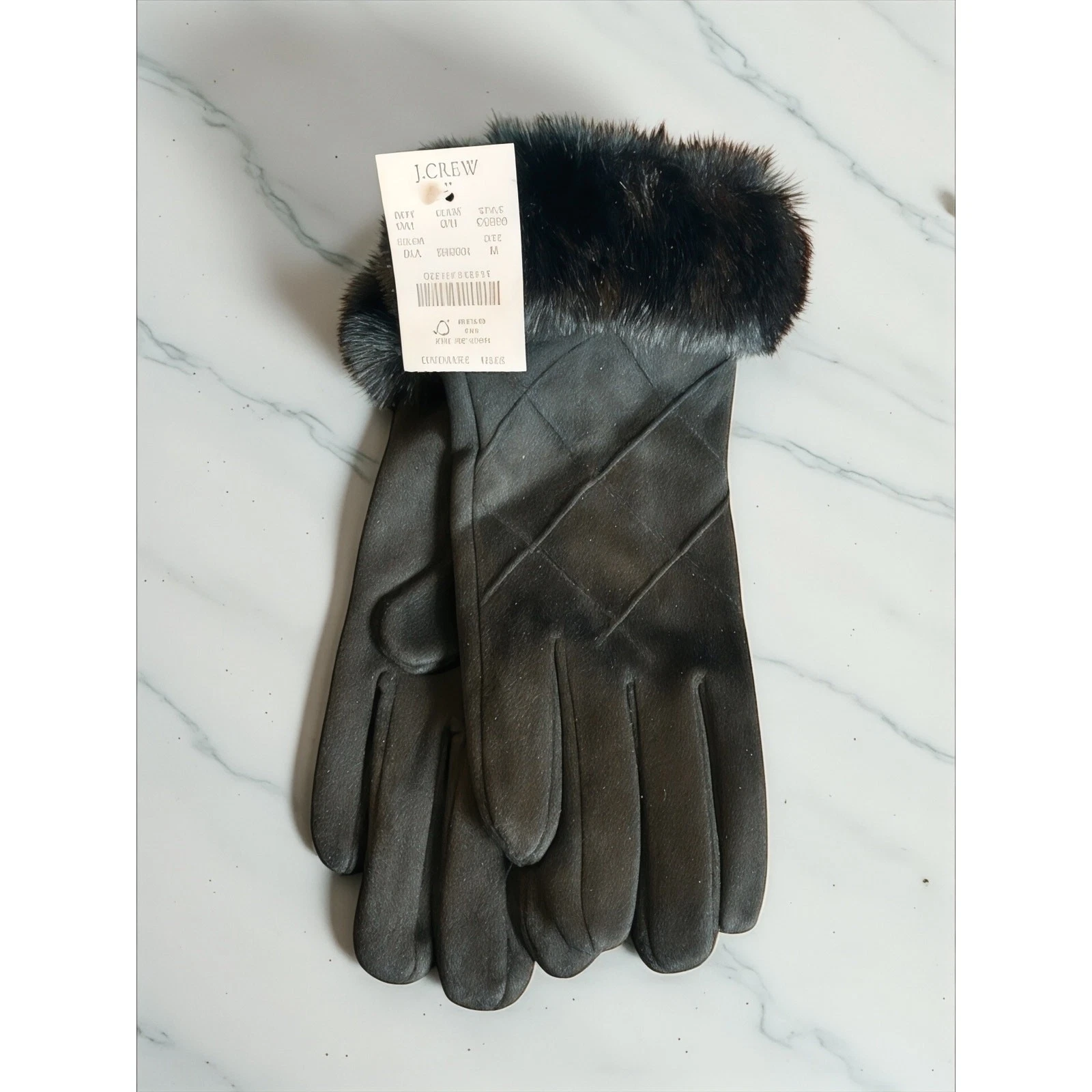 J.Crew Faux Fur Trim Black Winter Gloves Women’s M
