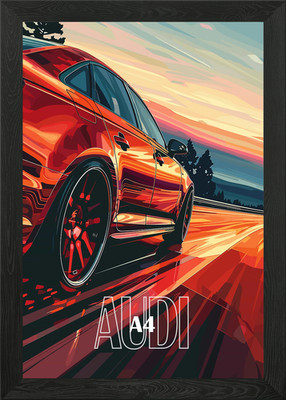 Roter Audi A4 Speeding gerahmtes Wandbild Poster Leinwanddruck Bild