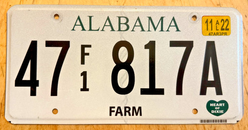 2022 ALABAMA FARM FARMER AGRICULTURE LICENSE PLATE " 47 F1 817 A " AL