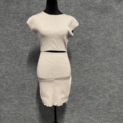 Wilfred Free Dress Womens Large Beige Cut Out Knit Bodycon Sweater Knee Length