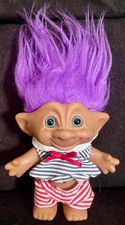 Ace Novelty Vintage Troll Doll 5 Purple Hair Jewel Belly and Striped Clothing