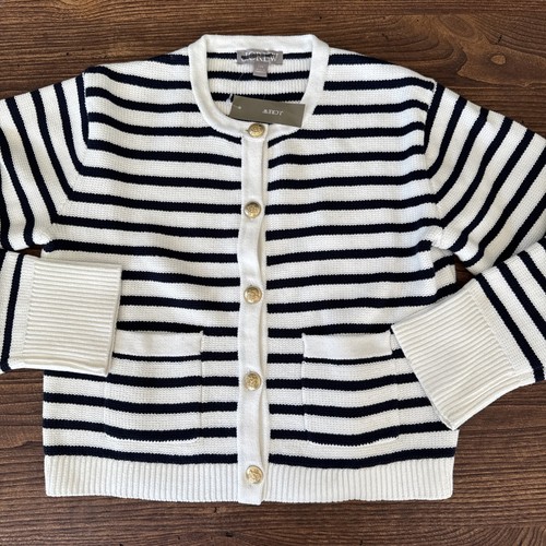J CREW Emilie relaxed sweater lady jacket in stripe Navy White Size XXS NEW - Picture 8 of 12