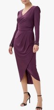 Adrianna Papell Women's Purple Jersey Wrap Midi Dress Long-Sleeve Size 10