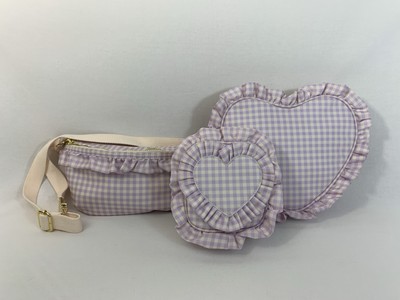 STONEY CLOVER LANE  Lot Of 3 Lavender Picnic Ruffle Heart Pouches, Fanny Pack