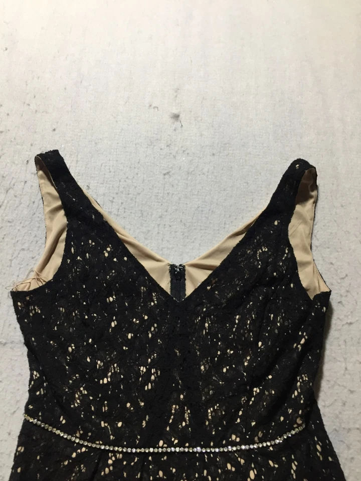 Adrianna Papell Tank Dress Womens 12 Black Lace Lined V Neck Stretch Comfort - Image 2 of 4